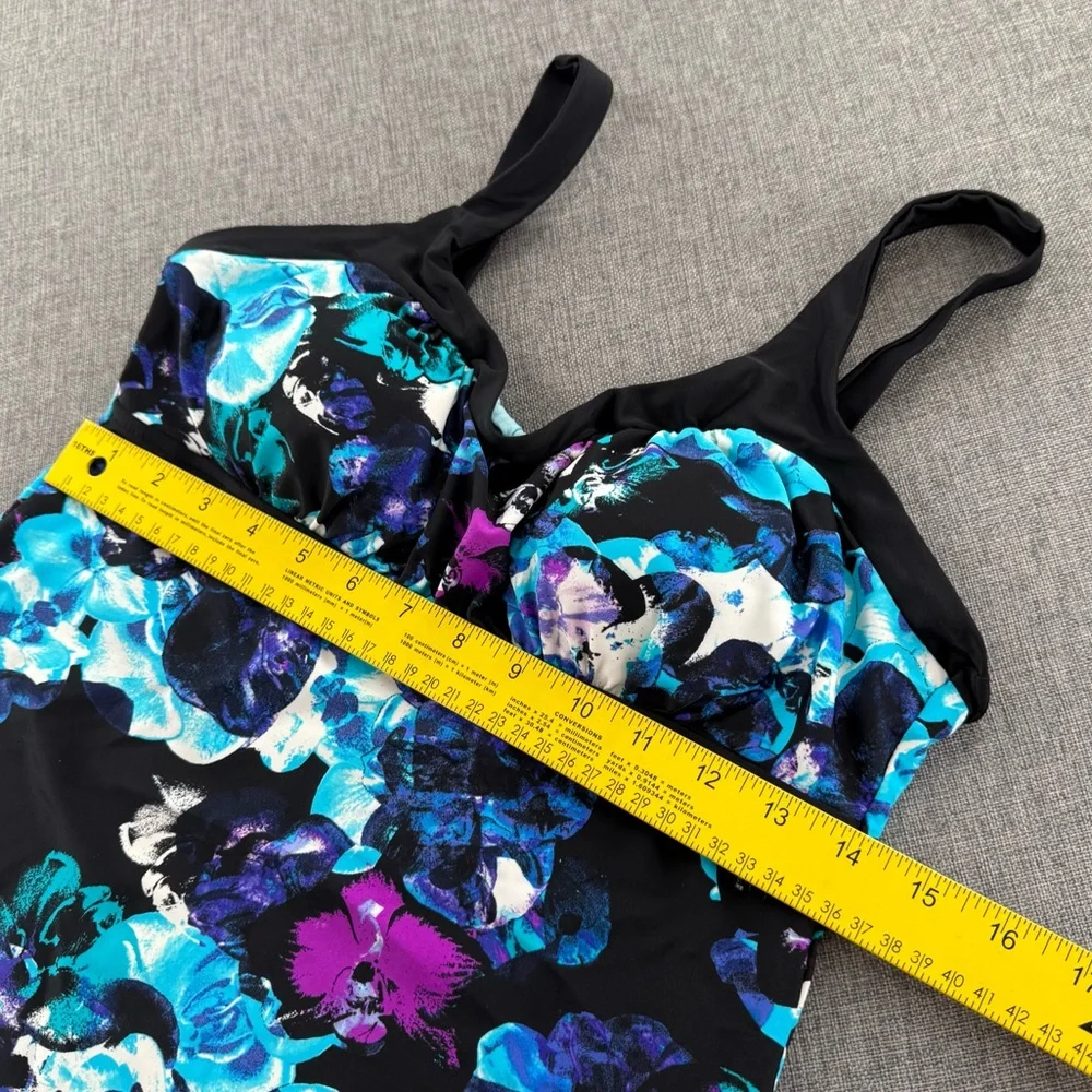 ZeroXPosur Swimwear Bikini Tank Padded 12 Girls or Small Adult Floral Black Blue
